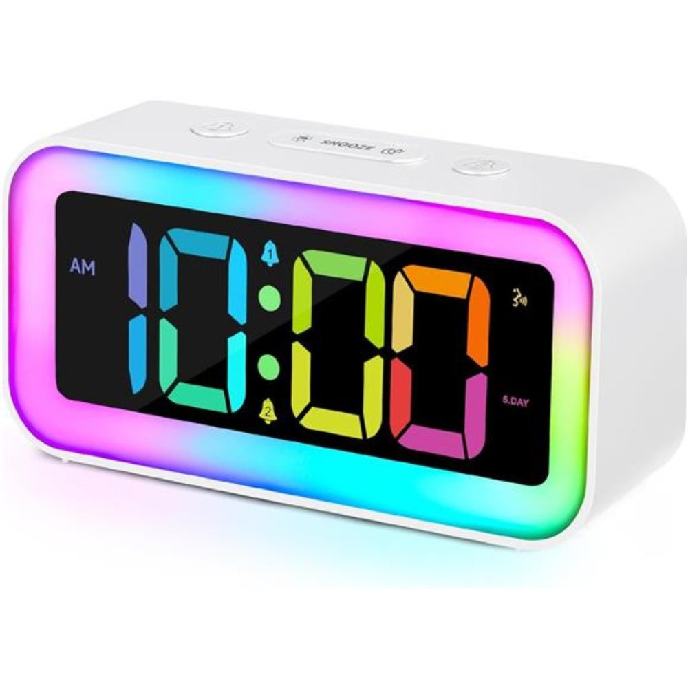Loud Alarm Clock for Bedrooms with Dynamic RGB Night Light,Heavy Sleepers Adults